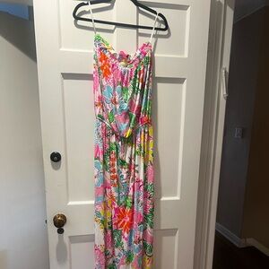 Lilly Pulitzer for Target strapless maxi dress Pink, Green, Blue Floral Delight